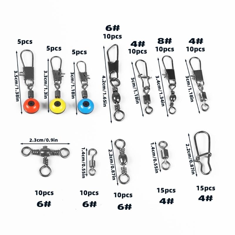 115Pcs Fishing Line Connector Tackle Snap Swivels Slides Bearing Swivels Fishing Swivels for Trout Fishing