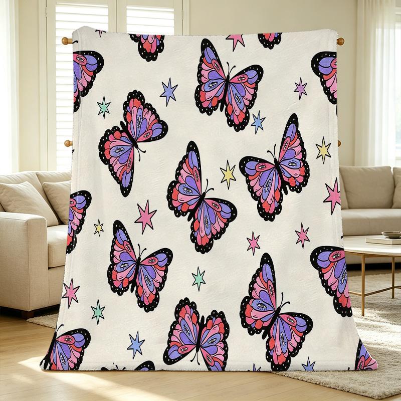 Butterfly Collection High-Density Fleece Blanket Soft, Skin-Friendly, Portable for Home & Car, Ideal for Christmas & Halloween Use