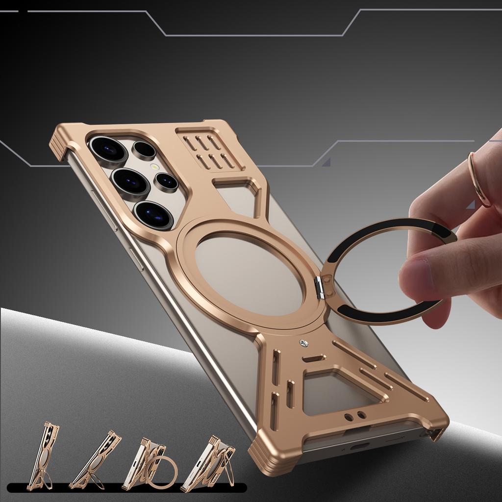 For Samsung Galaxy S23 Ultra Magnetic Bumper Case Rotating Kickstand Metal Phone Cover