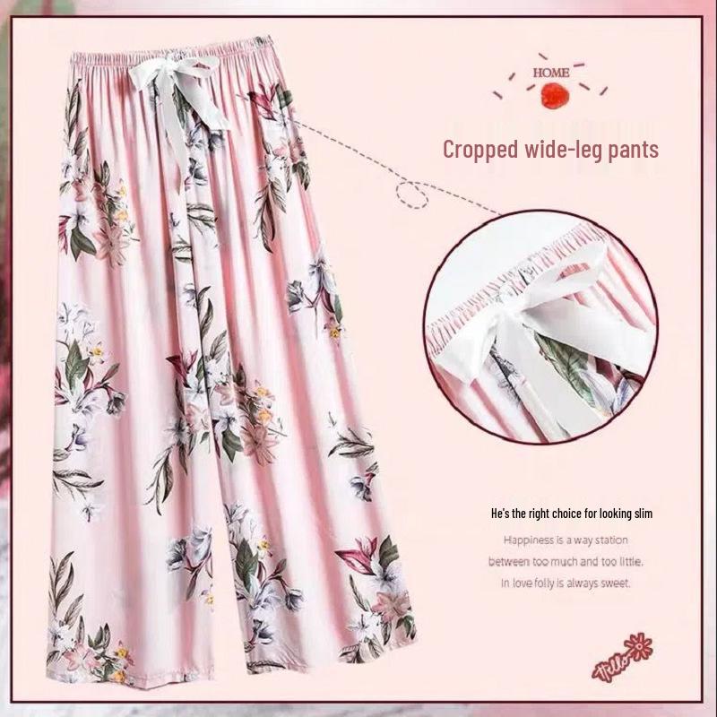 Damspecifika Plus Size Byxor i Bomull och Silke med Vida Ben - Casual Niopunktslängd för Hem & Utomhus