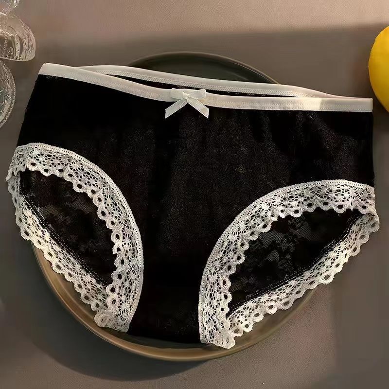 

Женские кружевные бесшовные трусики, мягкое и дышащее нижнее белье с вырезами L чёрный