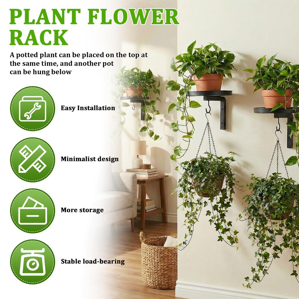 2/3Pcs Wall Plant Holder Set Metal Flower Pot Display Stand with Hook Rustproof Wall Storage Rack for Balcony Living Room Decor