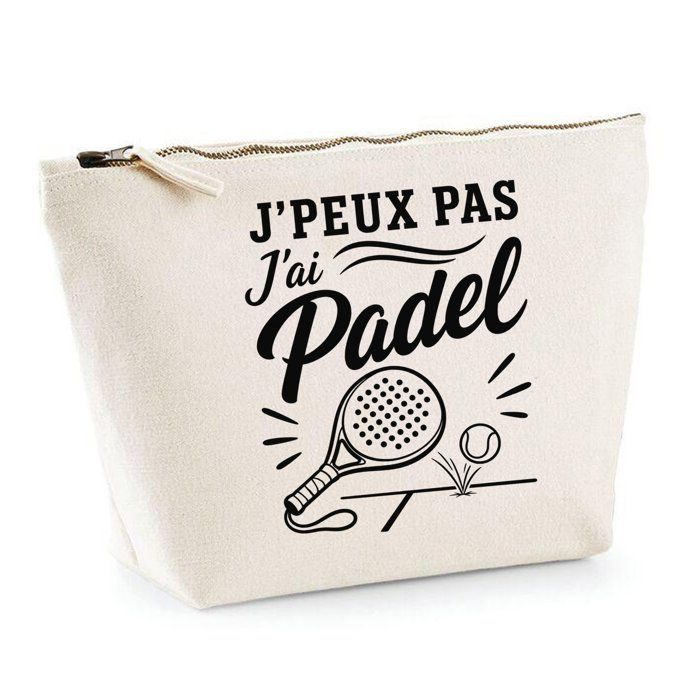 Trousse de toilette - PLANETEE - J’peux pas j’ai Padel (minimaliste) - Beige - 100% coton - 3 L, zip métal