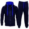 Set Mens Tracksuit Fleece Zip Hoodie Topsbottoms Joggers Gym Jogging Contrast