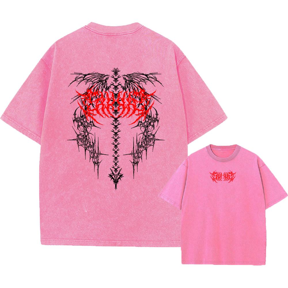 Mens Gothic Print Retro Washed TShirt Summer Trendy Fashion Loose Short Sleeve Suitable For Daily Commute And Casual Wear