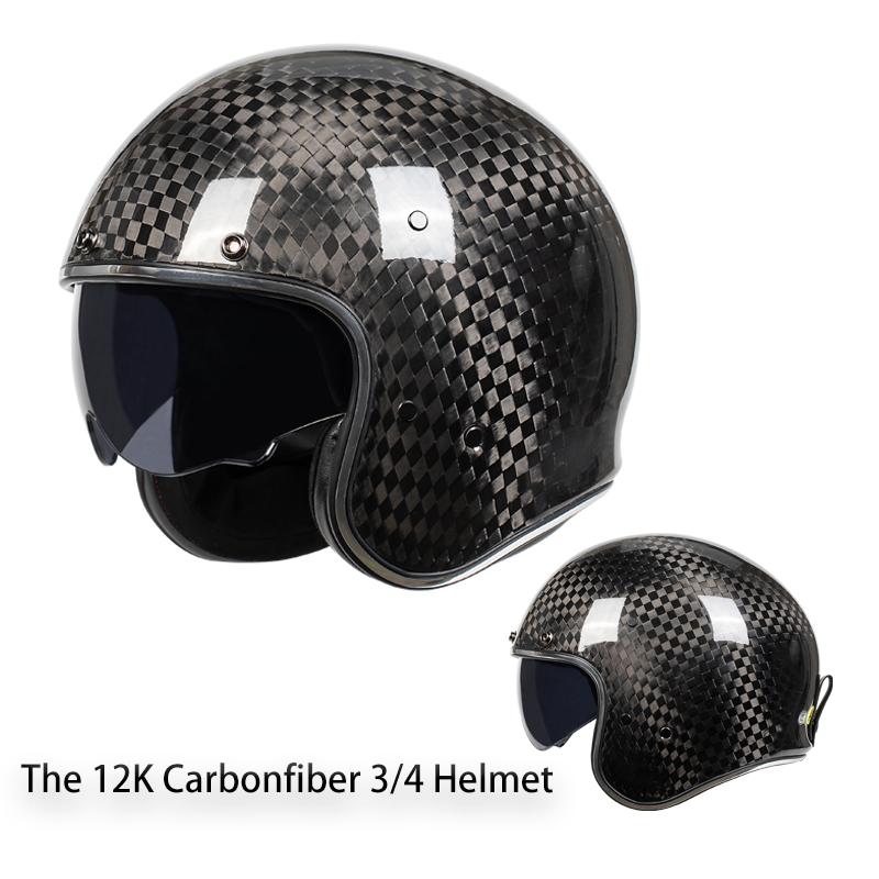 2025 Vintage Adults Motorcycle Jet Helmet Open Face 3/4 Helmet Carbonfiber Racing Riding Cruise Helmet Capacete with Headset DOT