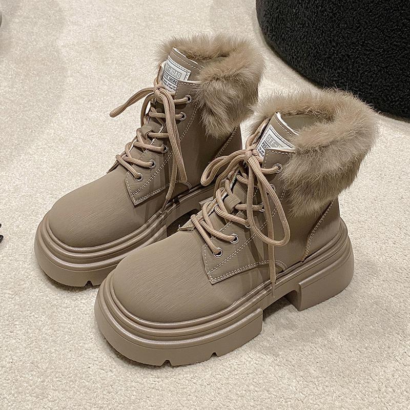 Moda 2024 Wysoka Jakość Damskie Krótkie Botki z Okrągłym Noskiem Okrągły Nosek Jednolity Kolor Sznurowane Odporne na Zużycie Damskie Buty Botines De Mujer