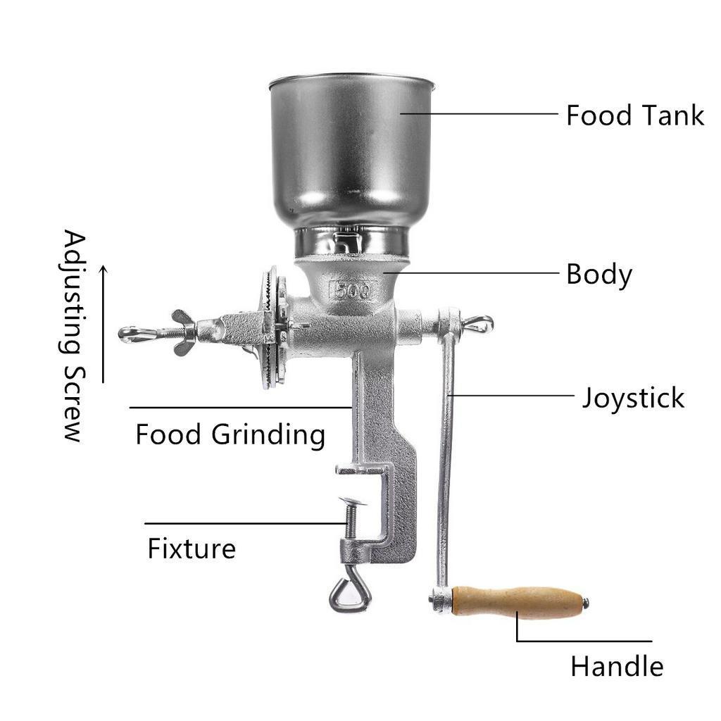 Χειροκίνητος Μύλος Καφέ από Χυτοσίδηρο με Μανιβέλα Χειρός για Καλαμπόκι, Σιτάρι, Σπόρους, Ξηρούς Καρπούς, Δημητριακά, Εργαλεία Κουζίνας Ασημί