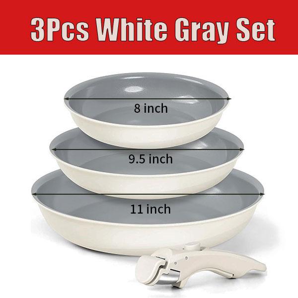 3 Piece Non Stick Frying Pans Set 8" 9.5" and 11" Cookware Set Removable Handle Egg Steak Cooking Pot Skillet Oven Safe Cooker
