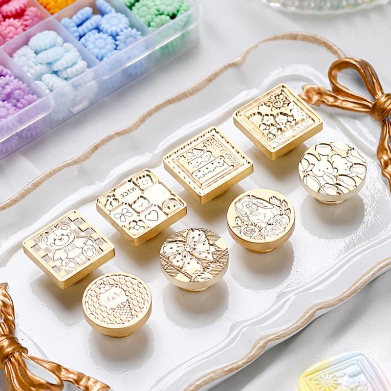 Cartoon Wax Stamp Replacement Head 11 Designs Round/Square/Rectangular for DIY Scrapbooking Card Making Sealing Envelope