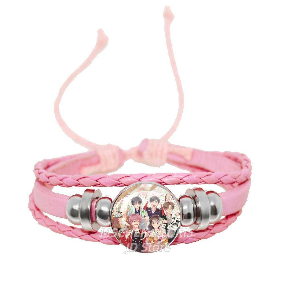 Tamon-kun Ima Docchi Anime Pink Bracelet Fukuhara Tamon Anime Glass Cabochon Leather Bangle Bracelet Jewelry Charm Fans Gift