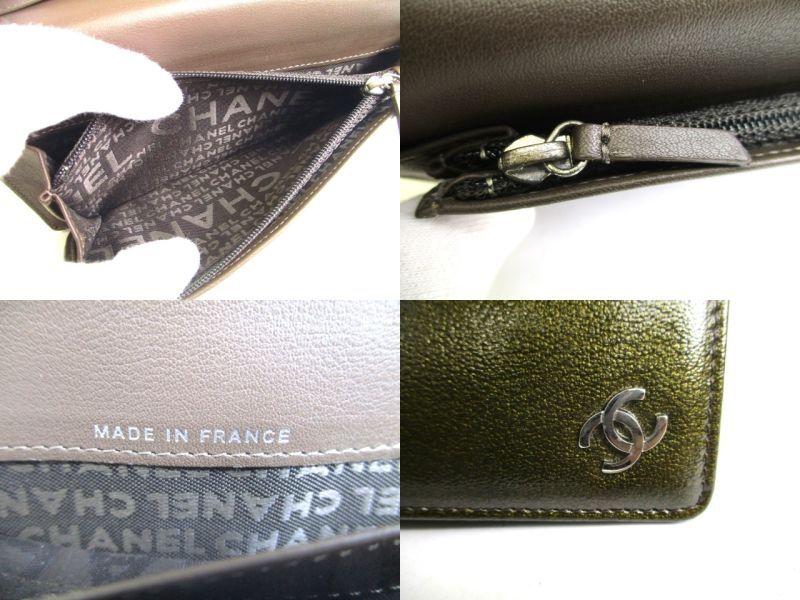 Authentic CHANEL CC Logo Olive Green Patent Leather Bifold Flap Long Wallet #a052  Open box