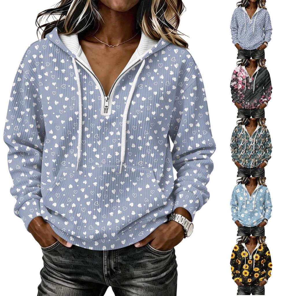 Women's Vintage Print Hoodie Long Sleeve Pullover with - Casual Sweatshirt