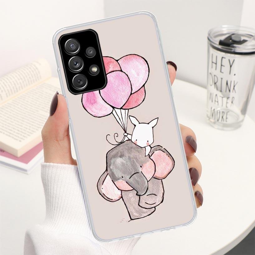 Cartoon Elephant Pink Phone Case For Samsung Galaxy A12 A13 A52 A53 A32 A33 A22 A23 A02S A03S A72 A73 A42 Soft Cover Silicone Sh