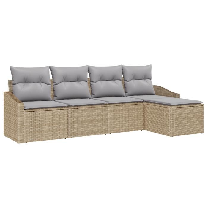 VidaXL Ensemble de Canapé de Jardin 5 Pièces avec Coussins Beige Poly Rotin 3346680