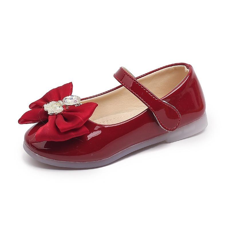 Spring, Summer, and Autumn New Style Bow Bear Design Girls' Comfortable Versatile Soft-Soled Flats for Performances, Fashionable Princess Style.