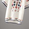 Vintage Cotton Linen Embroidered T-Shirt for Women Round Neck Short Sleeve Casual Plus Size Blouse