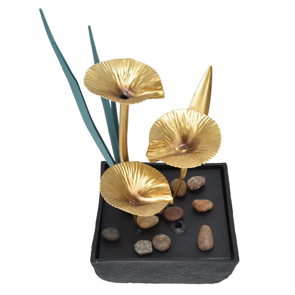 Indoor Tabletop Fountain Lotus LED Waterfall Fountain Ornament Feng Shui Art Craft Home