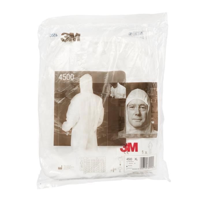 Combinaison de Protection - 3M - 4500 - Blanc - Taille XL - Confortable et Respirante