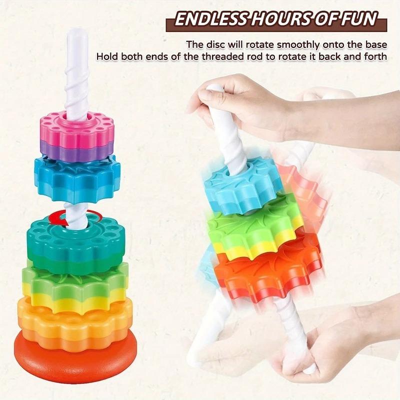 Montessori Rotating Rainbow Tower Baby Stacking Puzzle Toys Safety and Environmental Protection Colored Children's Toys