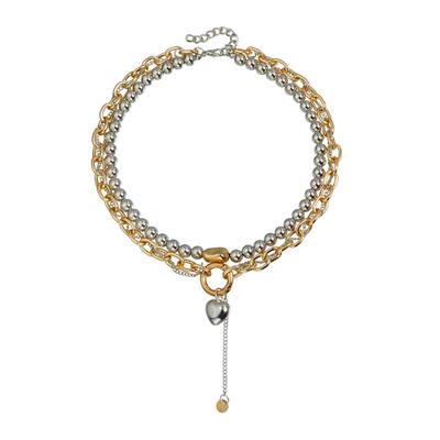 Gold Silver Two Tone Heart Pendant Necklace Adjustable Chain Lightweight Alloy Jewelry For Women Daily Wear