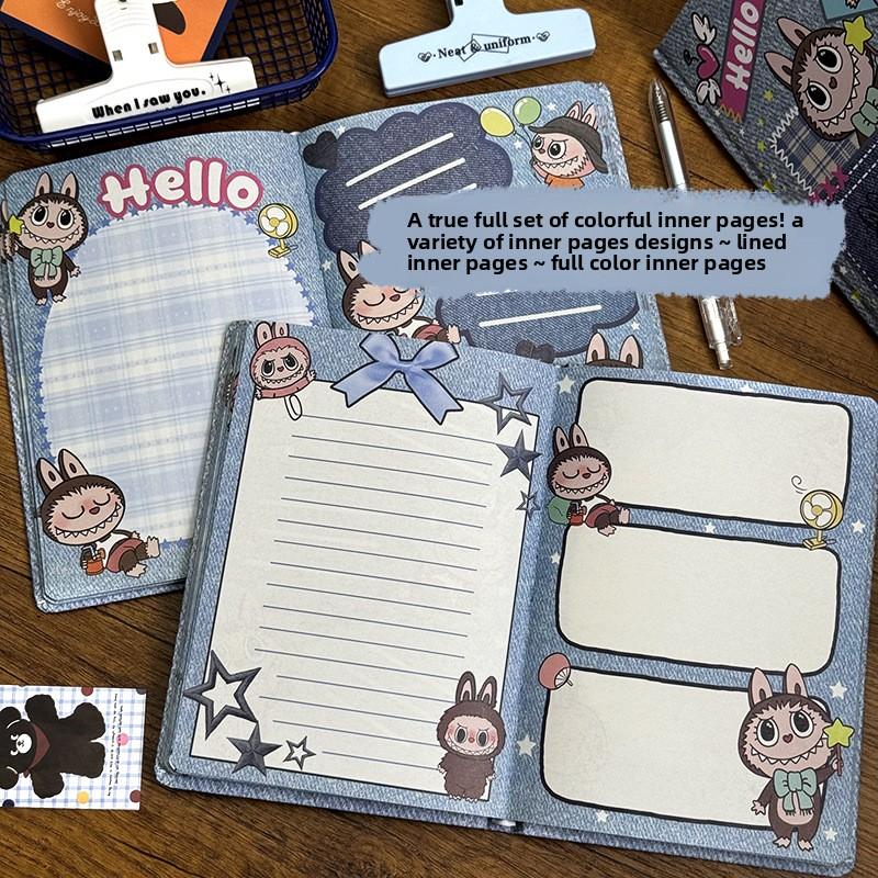 Vintage Denim Labub A5 Hard Shell Notebook Color Book Cute Diary Student High Value Handbook