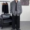 Men Spring Fall Shirt Turn-down Collar Loose Fit Retro Japanese Style Single-breasted Long Sleeves Pure Color Mid Length Young Formal Business Event