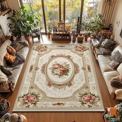 RAKKS Europe Leichter Luxus Vintage Blumendekor Teppich Anti-Rutsch-Matte Moderne Wohnzimmer Bodenteppiche für Schlafzimmer Heimdekoration