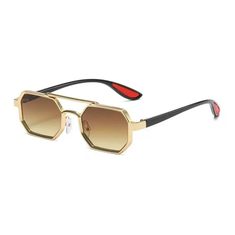 Metal Double Beam Small Frame Sunglasses Business Men'S Outdoor Uv Protection Sunglasses Personalized Polygonal Glasses