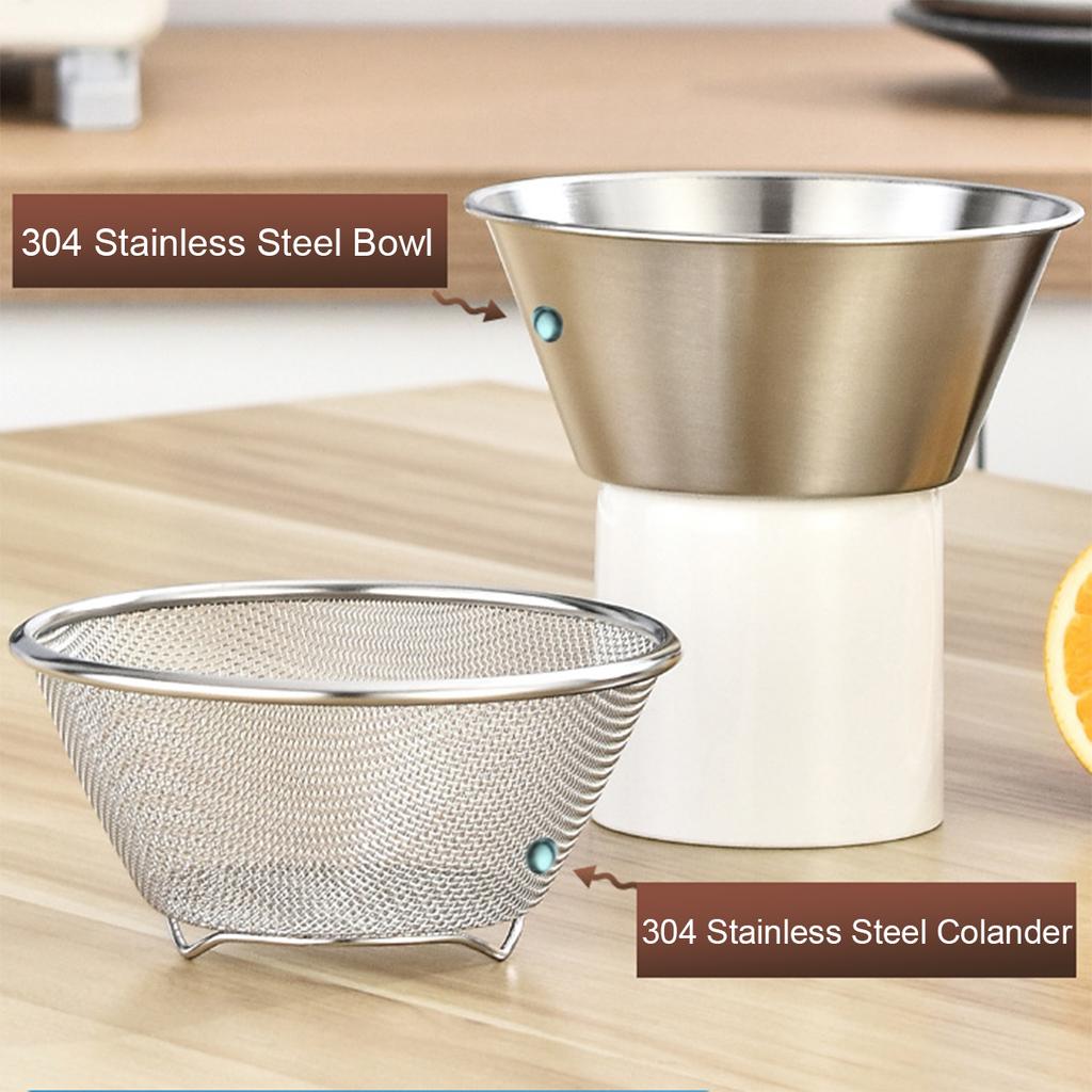 2 Pcs Mini Colander & Food Strainer, 304 Stainless Steel Small Mixing Colanders Bowl, 5.51 x 2.36 Inches