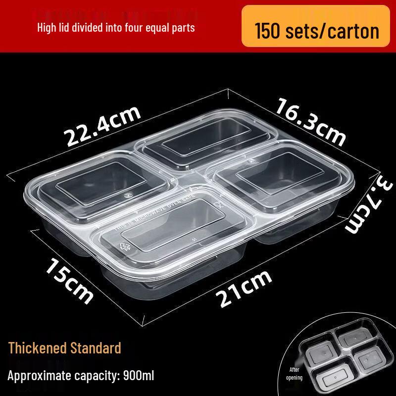 Disposable 4-Compartment Rectangular Food Container