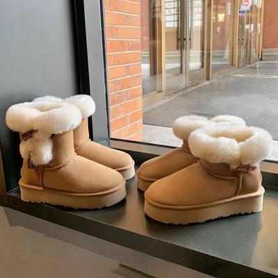 Women's Cow Horn Buckle Fashion Lightweight Soft Sole Winter Warm Fur One Snow Boots Padded Lining Non-slip Casual Sports Cotton Boots