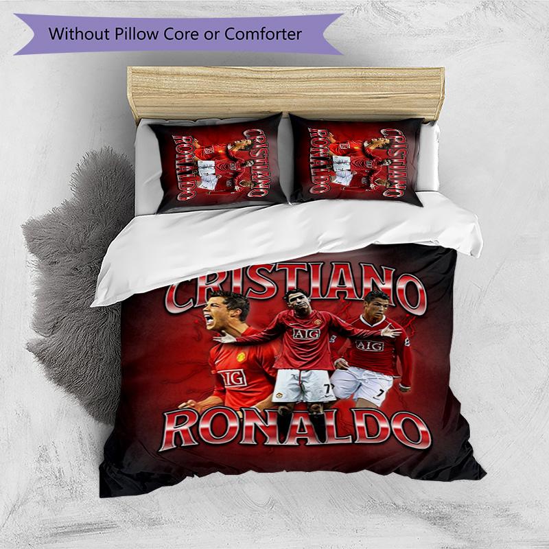 Set Lenzuola Stampate Cristiano Ronaldo 3 Pezzi Copriletto Accogliente Traspirante come Regalo per Inaugurazione Casa o Festa