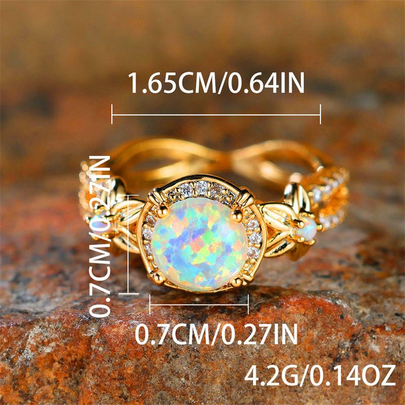 Cute Female Round White Fire Opal Stone Ring Yellow Gold Color Flower Engagement Rings For Women Charm Wedding