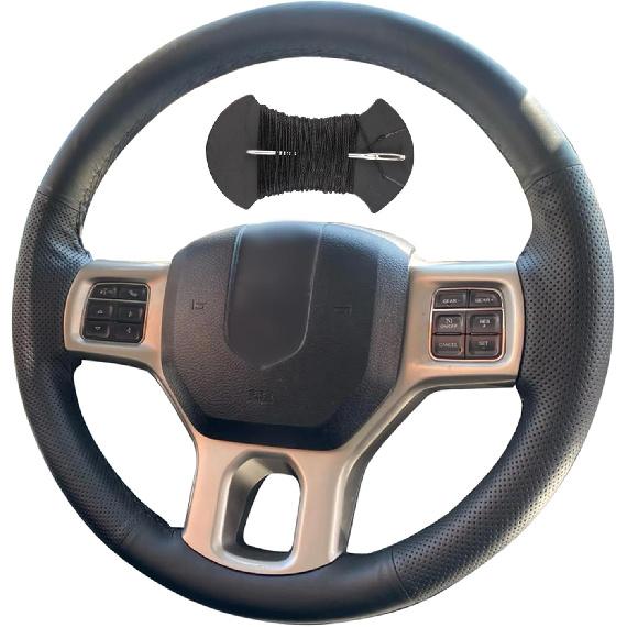 

Car Steering Wheel Cover Microfiber Leather Stitch Wheel Wrap Fit for Dodge RAM 1500 Classic 2012-2021 2022 RAM 2500 3500 5500 2012-2018,Black Black Thread