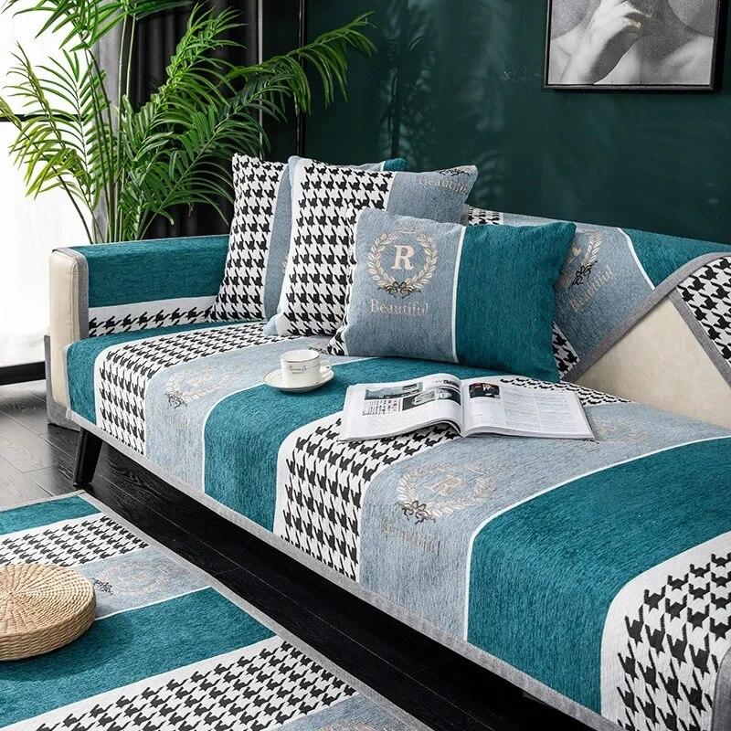 Pokrowiec narożny z szenili do salonu, Pokrowce na sofę w kształcie litery L, Ochraniacz na fotel, Szezlong