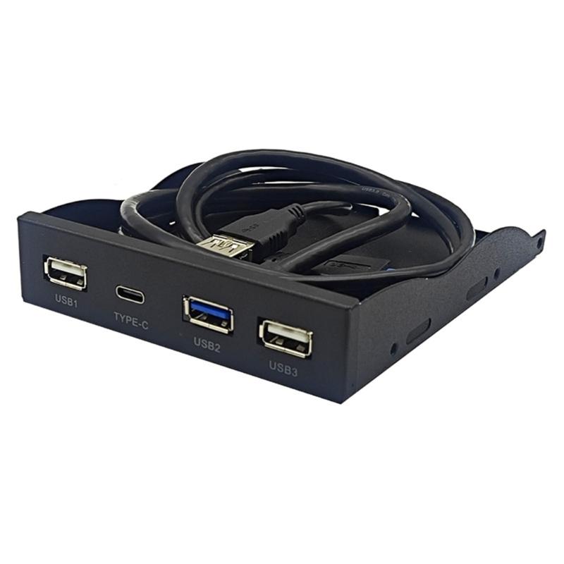 3.5 Inch Hub Splitter 19 Pin to Type C Ports  3.5mm Headphone Jacks Expansion Front Panel Shelf for Computer PC