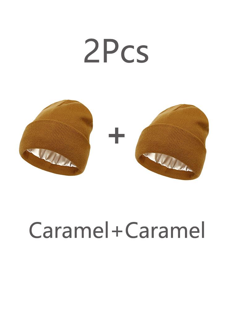 2Pcs Unisex Satin Lined Beanies Hat for Women&Men Winter 2Layer Ear Protect Warm Hiking Cycling Ski Cap Slouchy Cuffed Balaclava