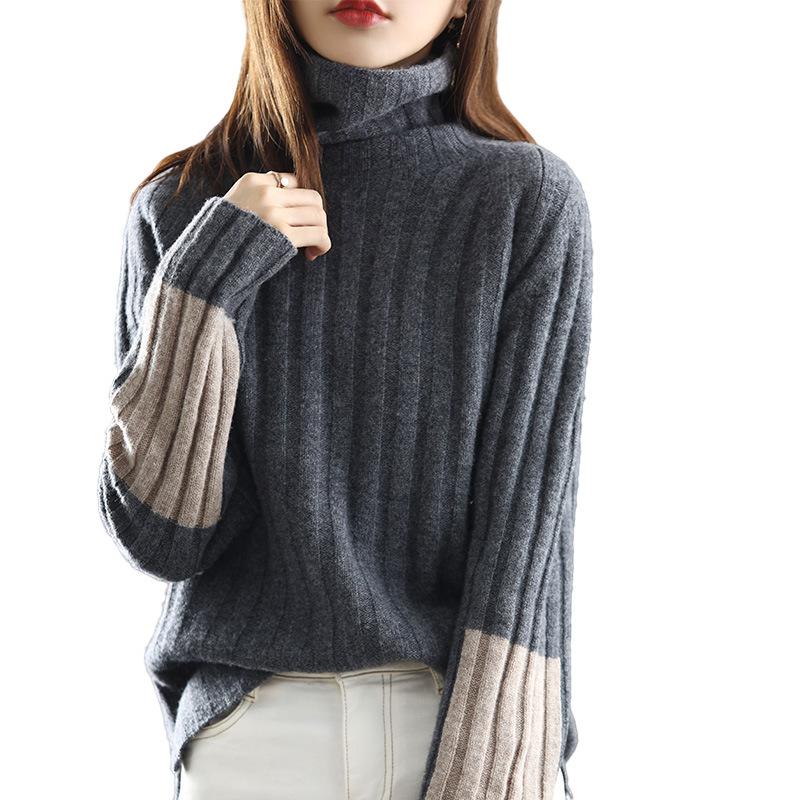 Fall Winter Black High Neck Pit Strip Sweater Women's Lazy Wind Loose Thickened Soft Knitted Bottoming Top Comfortable Versatile Layering