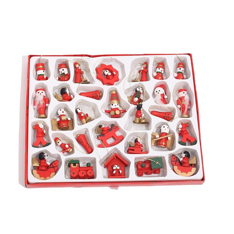 

30pcs/box Christmas Tree Decor Wooden Cartoon Pendants Elderly Puppet Dolls Colorful Box Gifts Modern Simple Create Atmosphere