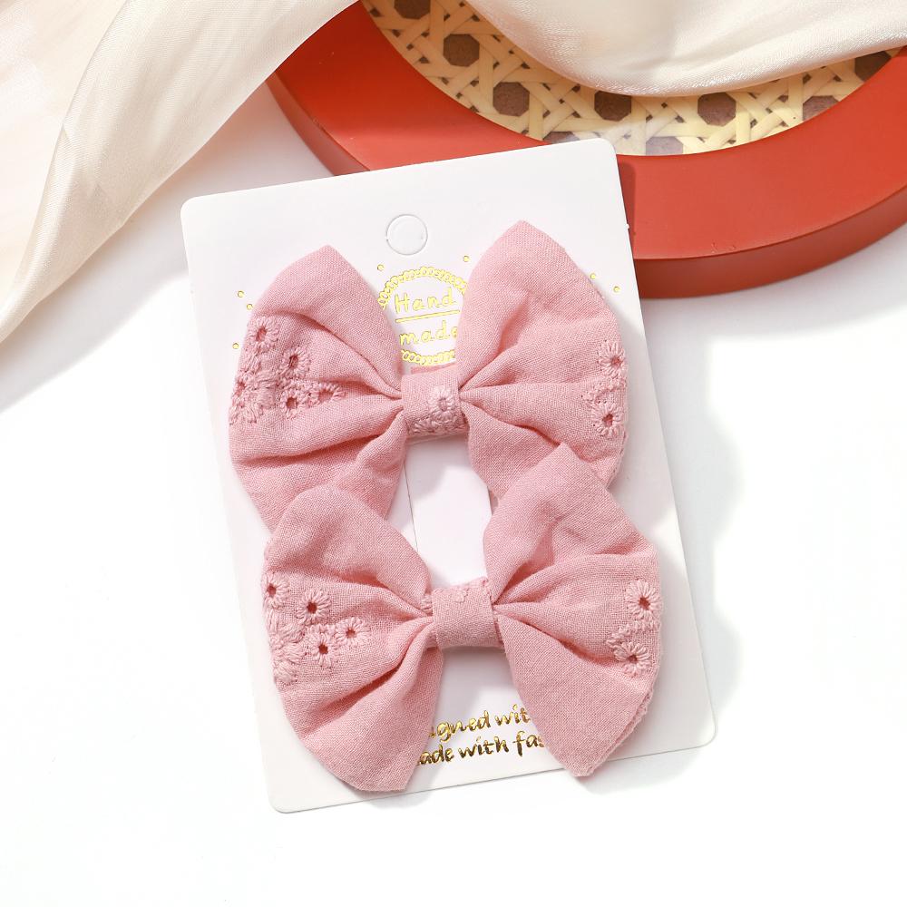 2pcs/set Embroidery Bows Hair Clips Solid Hairpins Girls Handmade Cotton Barrettes Kids Butterfly Hair Pin Baby Hair Accessories