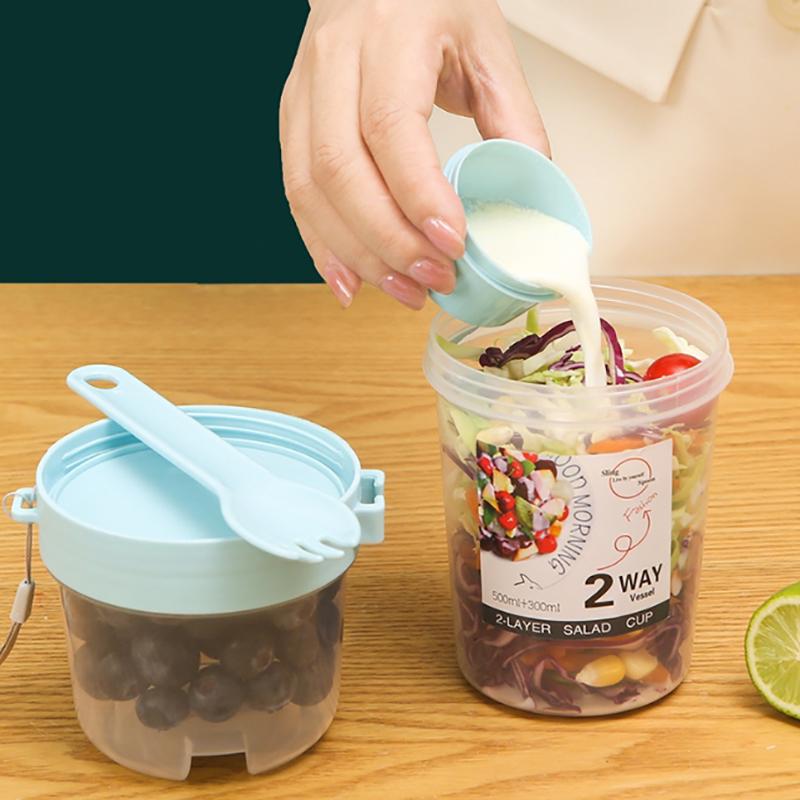 Snídaně ovoce Ovesný jogurtový salátový kelímek s víčkem lžička Dvouvrstvý úložný prostor potravin Přenosný fitness kelímek pro snížení hmotnosti