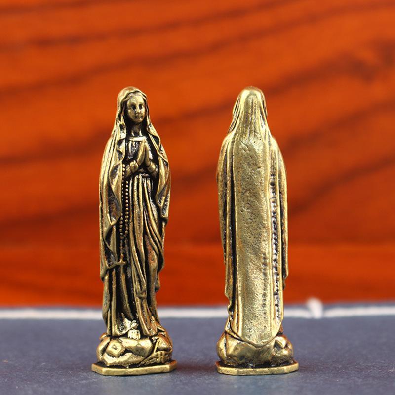 Mini Vintage Brass Statue Fine Detailed Carving Antique Finish For Home Desktop Decor Religious Gifts