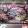 2D Pink Sakura Garden Tapestry Cherry Blossom Path Stone Road Wall Hanging for Bedroom Living Room Party Decor