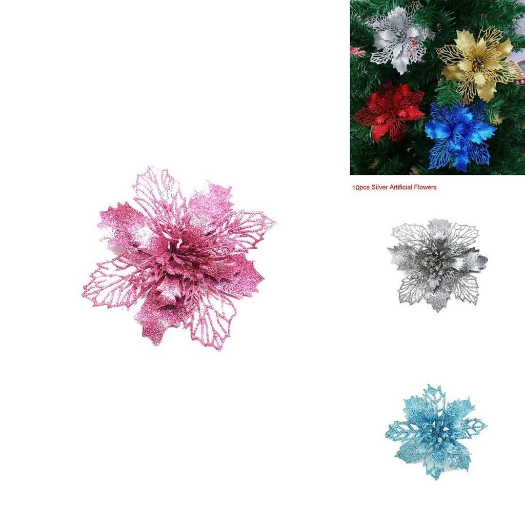 Sparkling Glitter Artificial Flowers For Stunning Christmas Tree Decorations