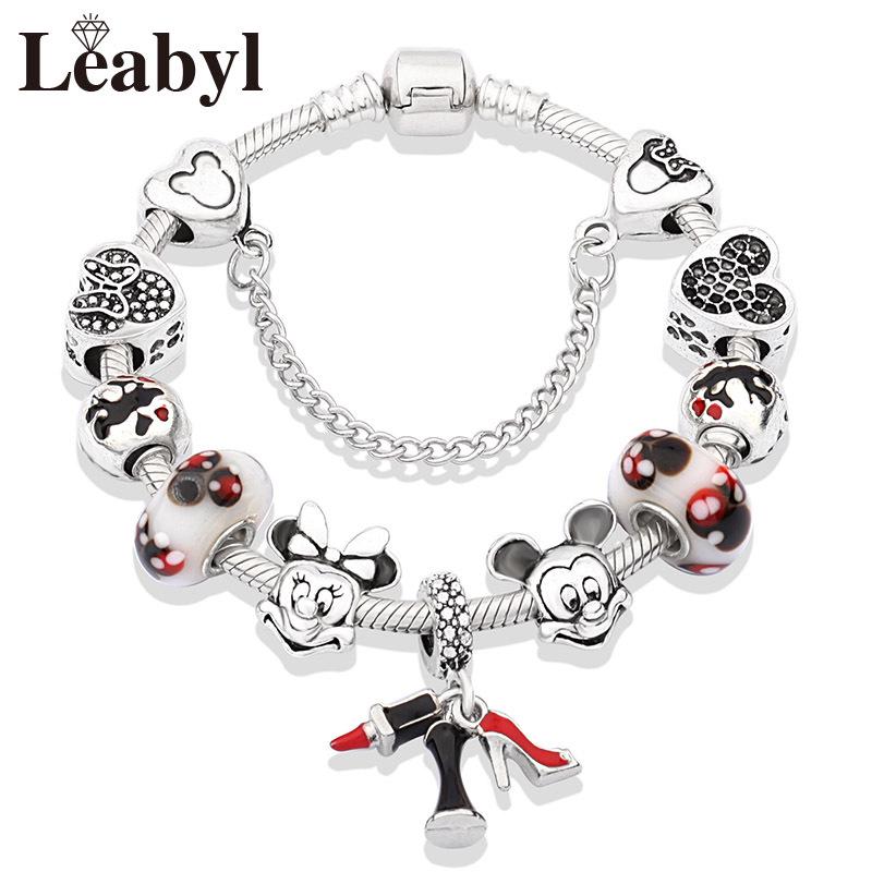 

Mickey & Minnie Fashion Charm Bracelet with Glass Beads, Lipstick, and High Heel Pendants 21 cm
