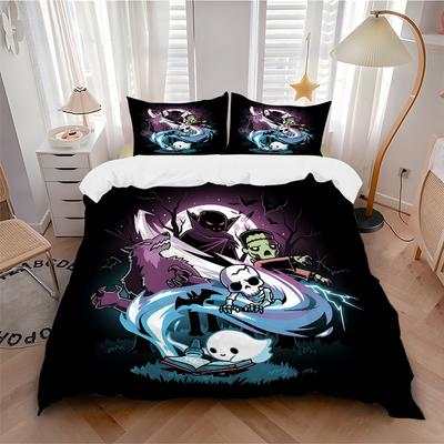 3pcs Horror Cartoon Printed Quilt Set Soft and Comfortable Quilt Cover for Bedroom, and Dormitory Decorative Bedding Set.L058