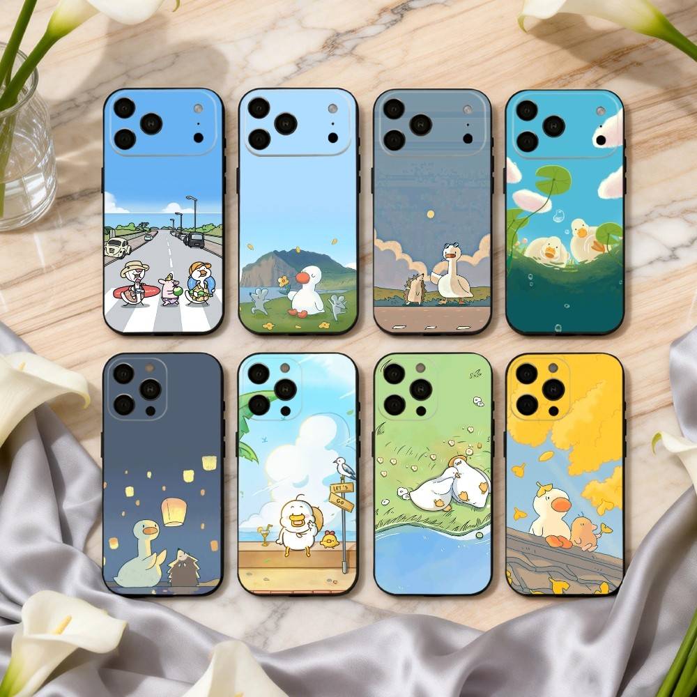 Cute D-Doubao D-Duck Phone Case For iPhone 17,16,15,14,13,12,11 Plus,Pro Max,XS,Soft Silicone Black Cover
