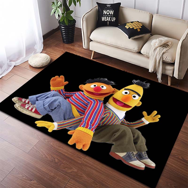 Sesame Street Elmo Black Background Logo Cartoon Print Anti-slip Area Rug Living Room Bedroom Decor Floor Mat For Cartoon Fans
