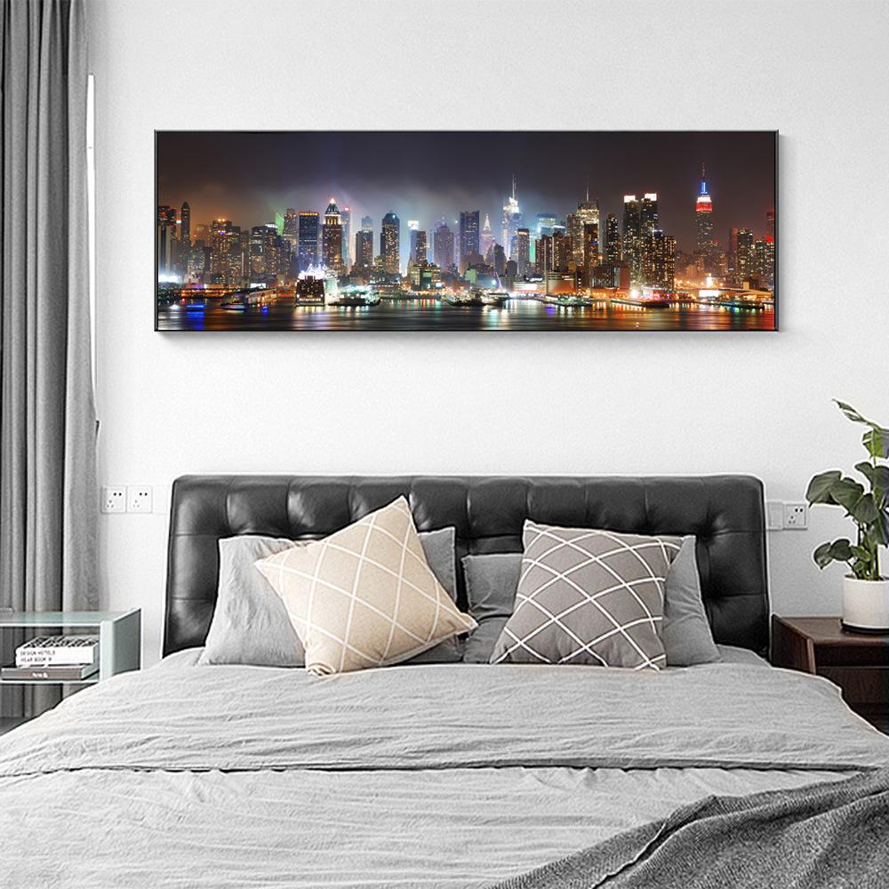 Night Landscape Of New York City Wall Art Canvas Paintings Skyline Of Manhattan Wall Decor Pictures Posters And Prints For Bed Room Decor